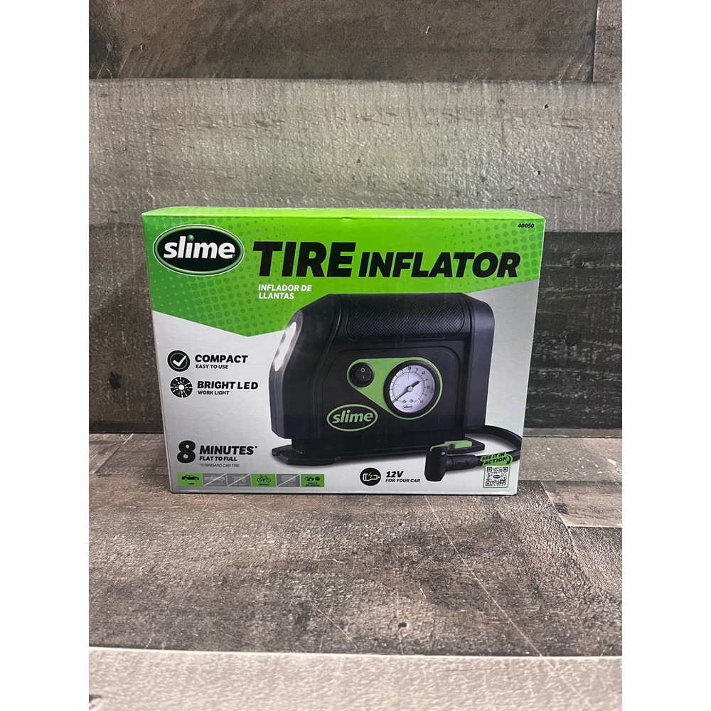 Slime 40050 Compact Tire Inflator 12V Portable Air Compressor with LED Light